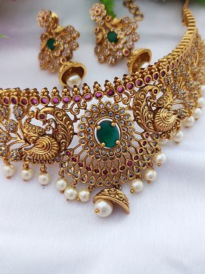 Traditional Multi Color Stones Dual Peacock Choker Set