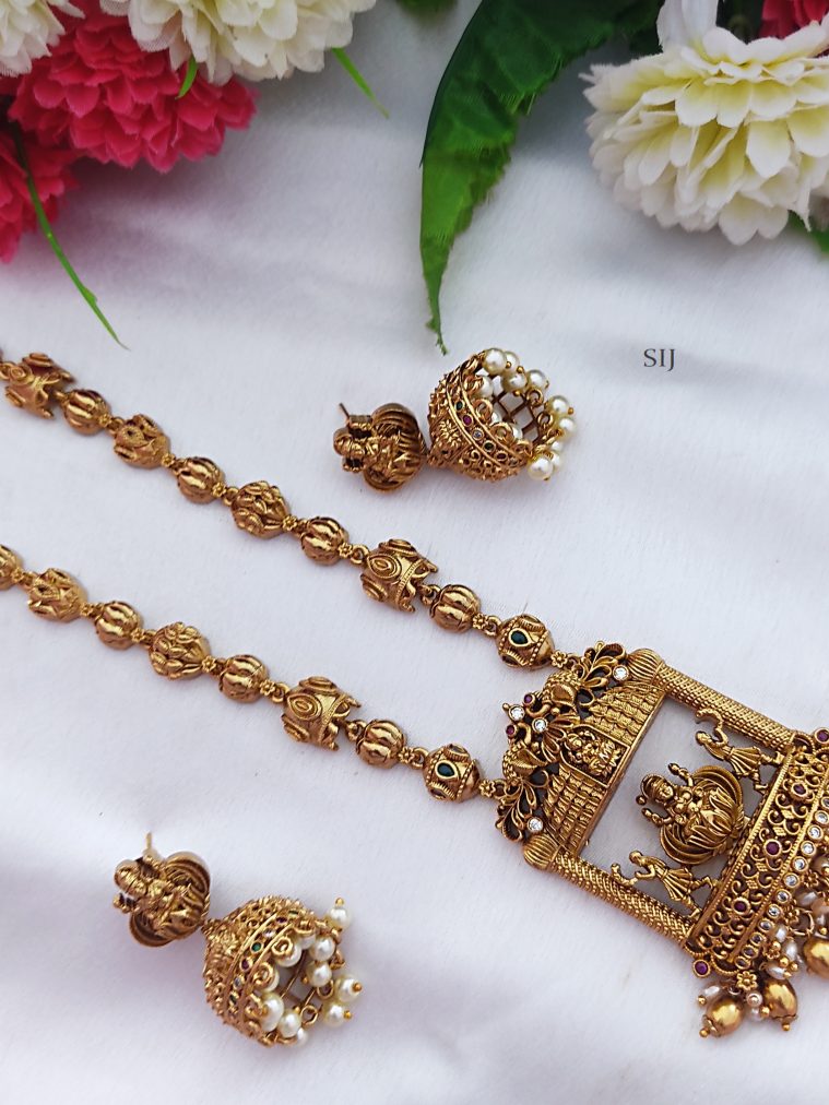 Antique Finish Lakshmi Pendant Long Necklace Set