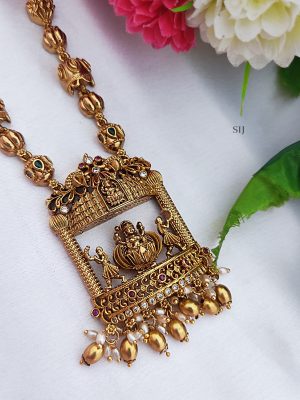 Antique Finish Lakshmi Pendant Long Necklace Set
