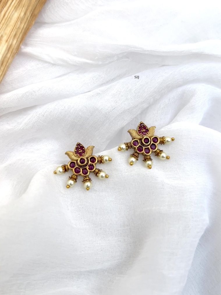 Imitation Red Stones Half Moon Ear Studs