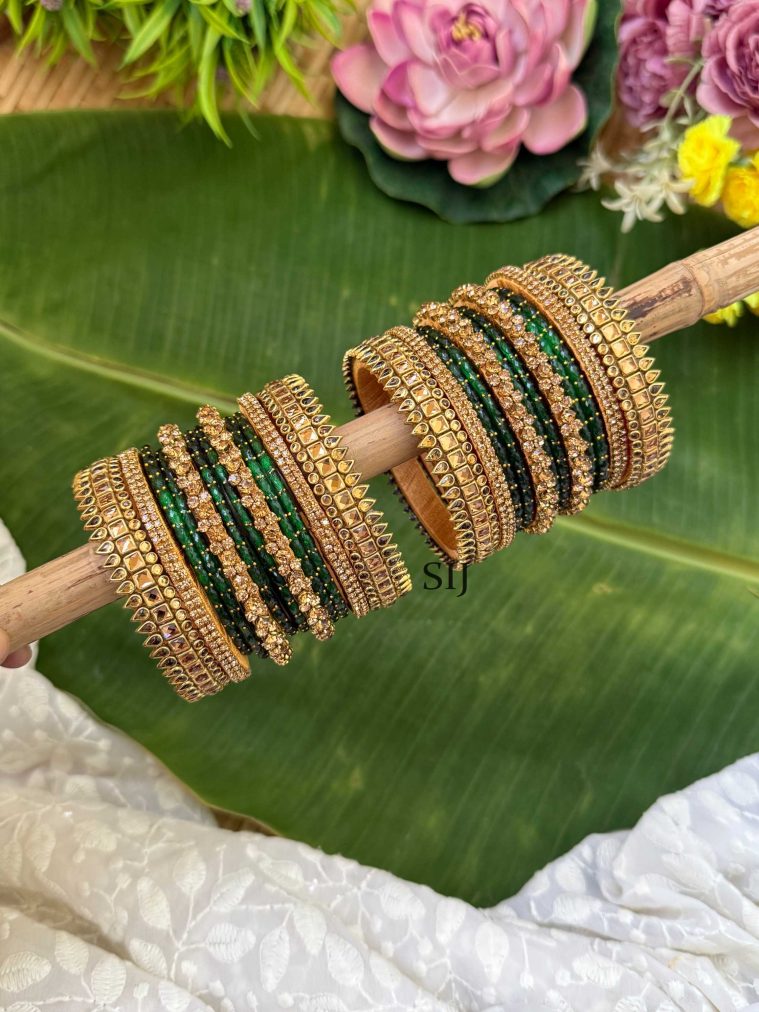 Handmade Green Silk thread Glass Bangles Set
