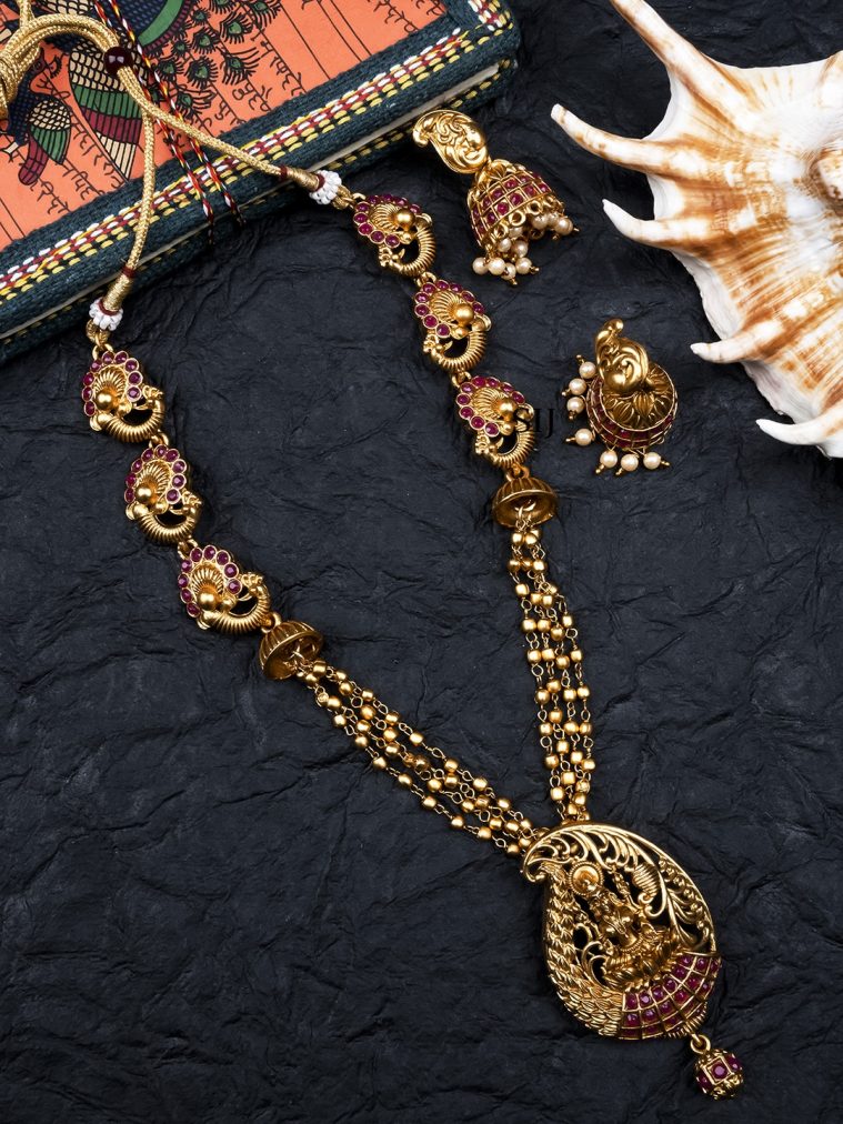 Ruby Green Multilayered Lakshmi Pendant Necklace