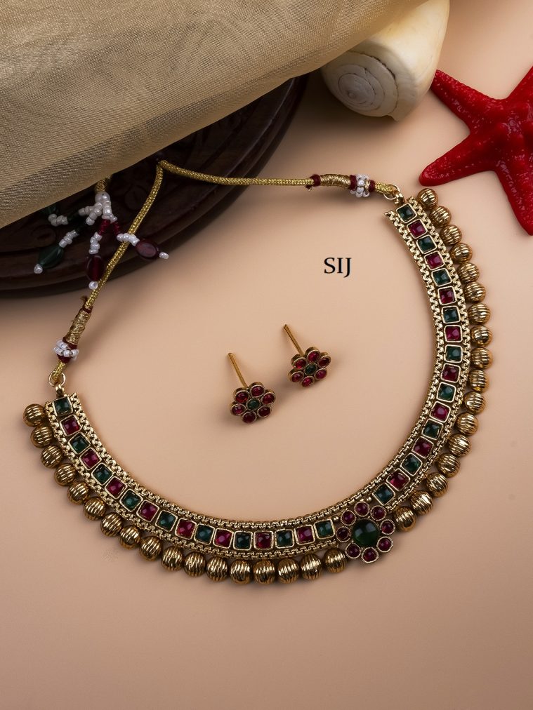 Antique Gold Plated Flower Necklace Set