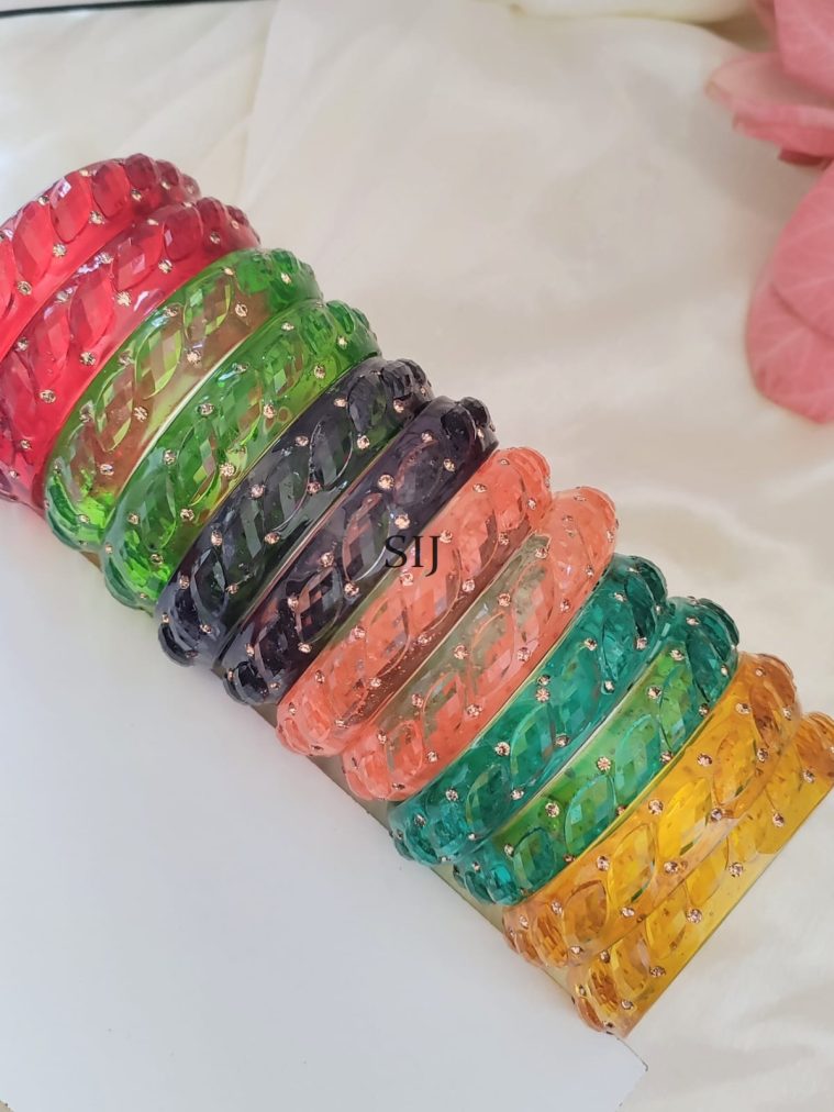 Crystal Cut Thick Kada Glass Bangles