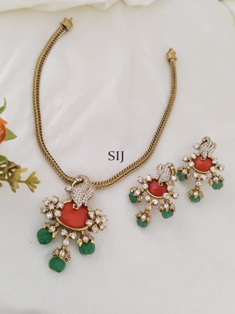 Coral Stone Pumpkin Beads Necklace