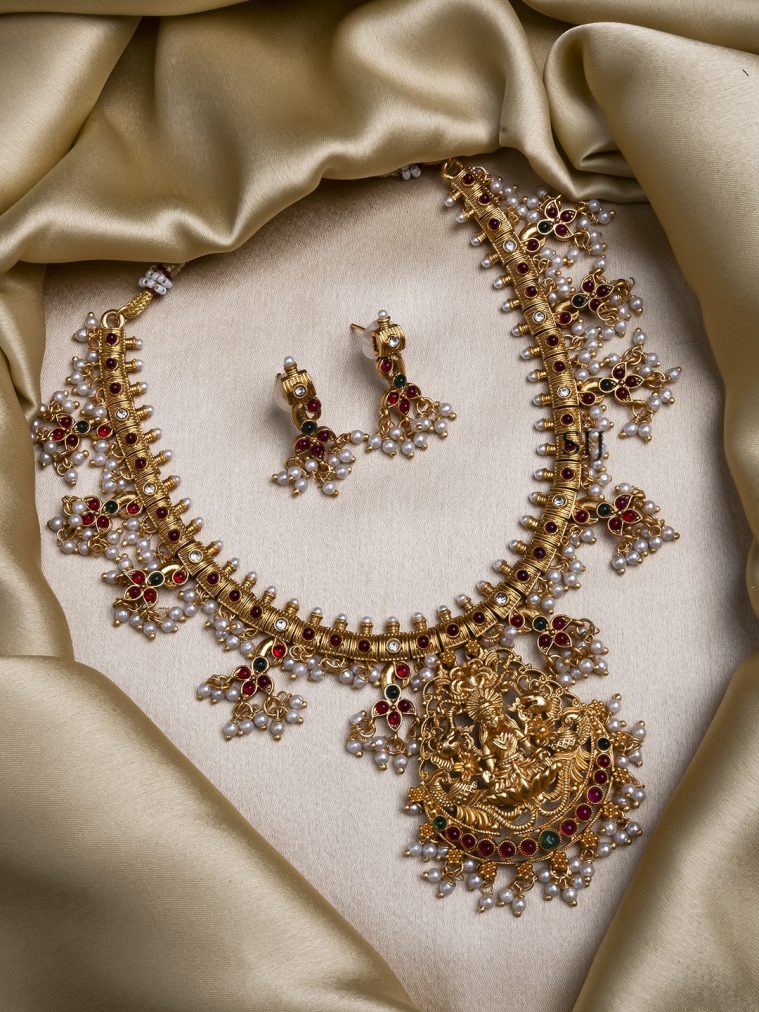 Ruby Green Lakshmi Necklace Set