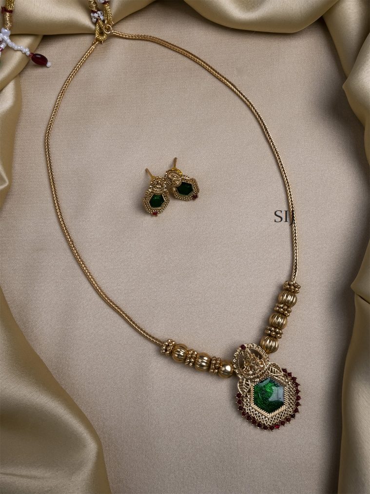 Gold Plated Green Meenakari and Beads Necklace Set