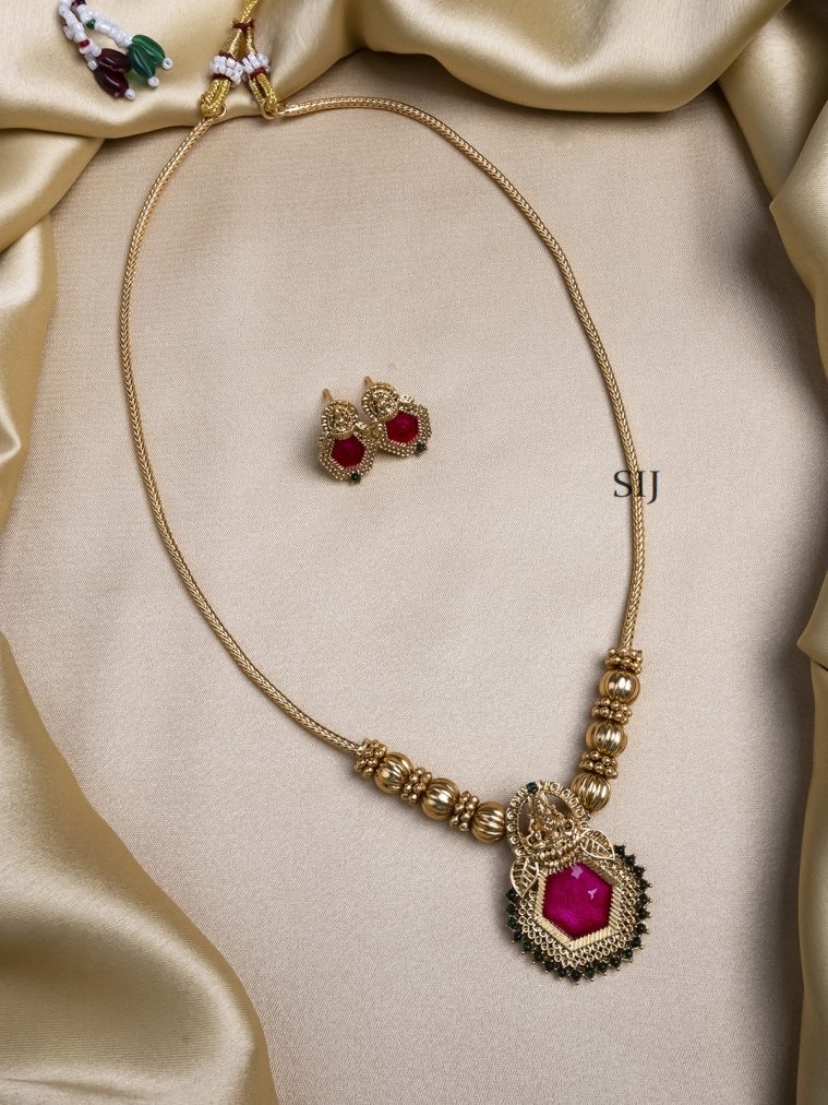 Gold Plated Red Meenakari and Beads Necklace Set