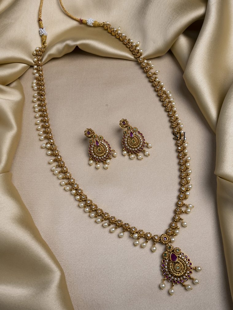 Gold Finish AD Sleek Haram Set