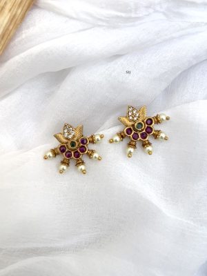 Multi Color Stones Half Moon Ear Studs