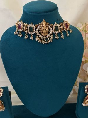 Traditional Lakshmi Choker Set with Pearl Hangings