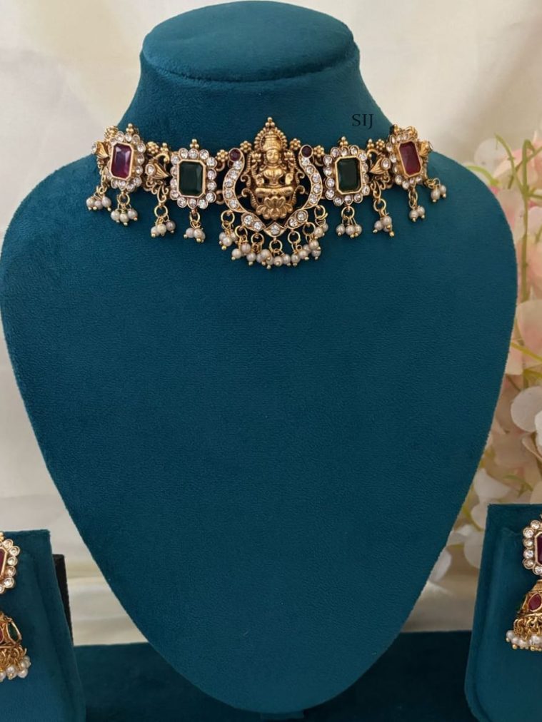 Traditional Lakshmi Choker Set with Pearl Hangings