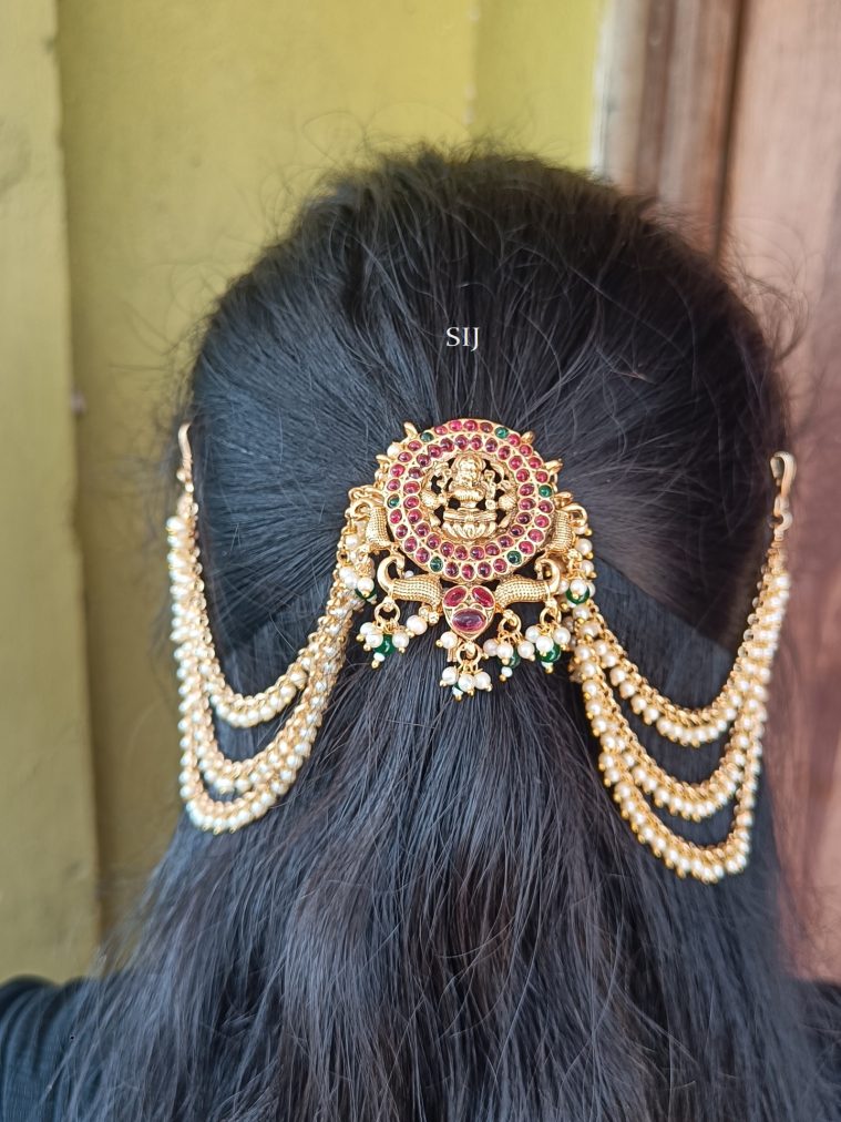 Kemp Lakshmi Pendant Hair Brooch with Pearl Layer Chain