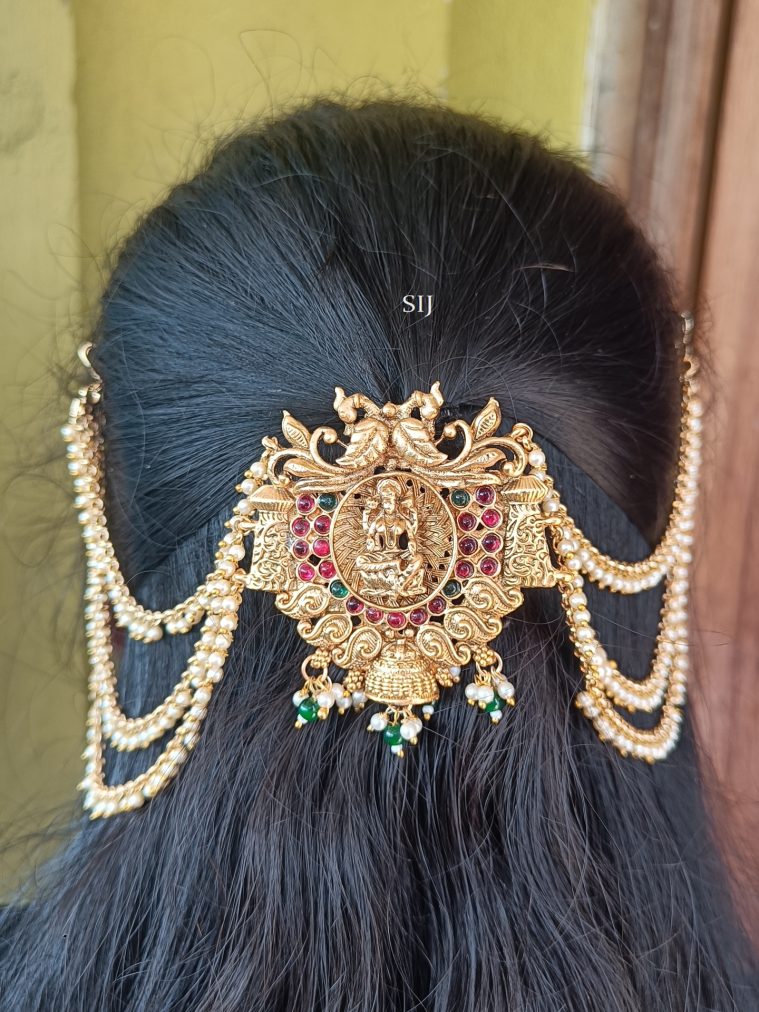 Lakshmi Pendant Hair Brooch with Pearl Layer Chain