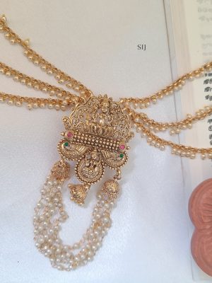 Imitation Lakshmi Pendant Hair Brooch with Pearl Layer Chain