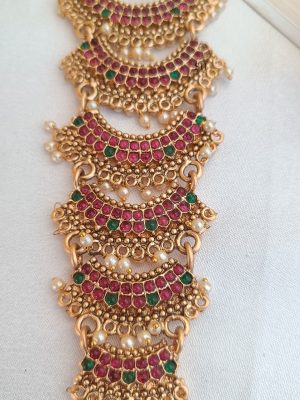 Gold Finish Lakshmi Kemp Stones Bridal Long Jada Billa Chain Set