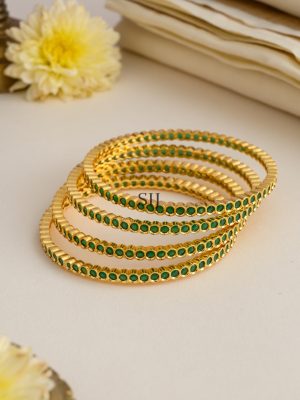 AD Green Stone Bangles- Set of 4