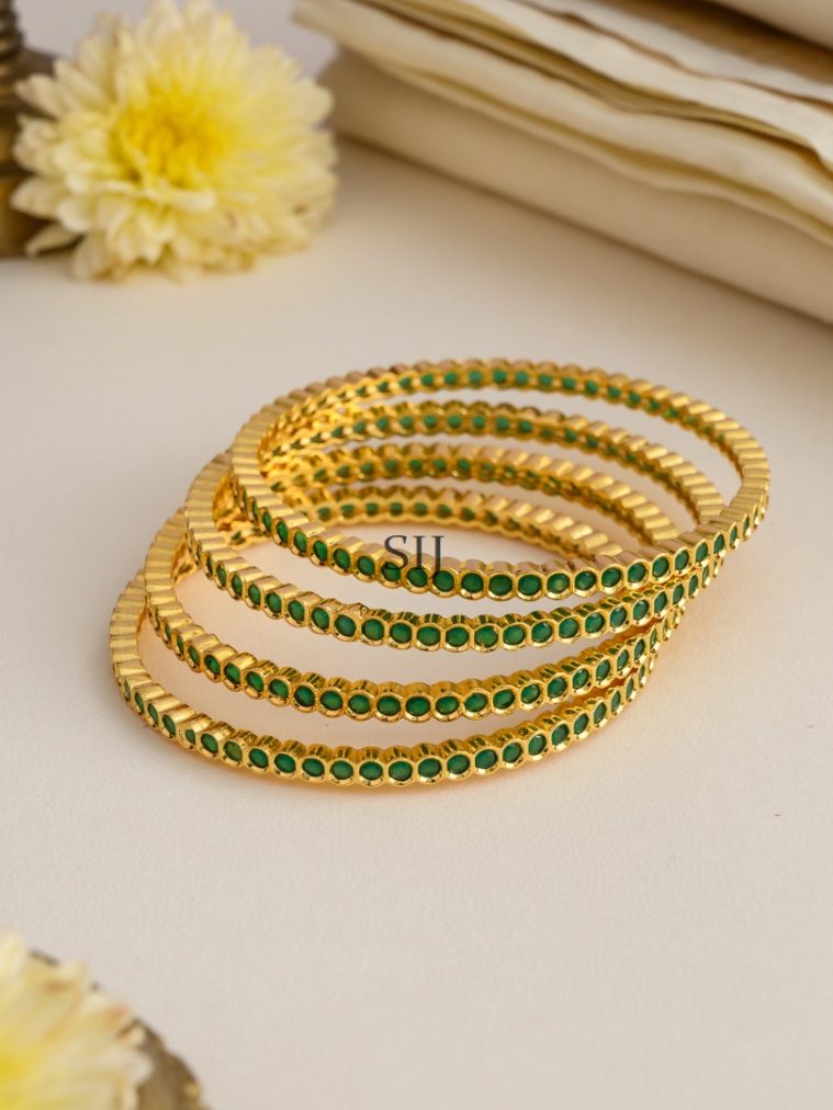AD Green Stone Bangles- Set of 4