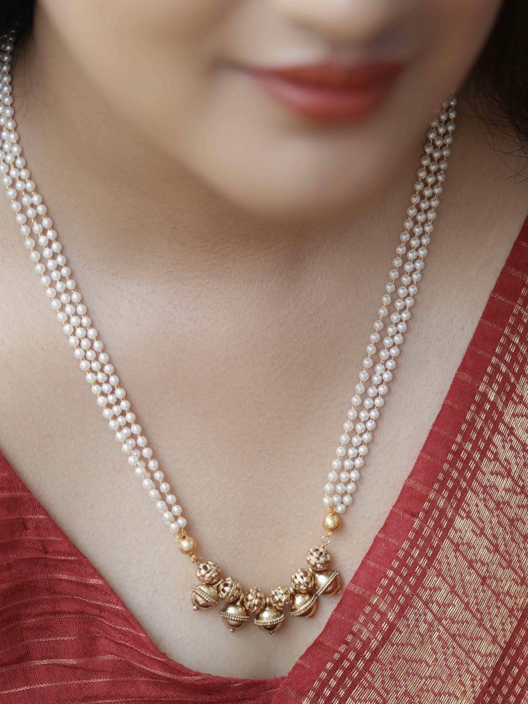 Antique Finish Golden Balls Pearls Short Haram