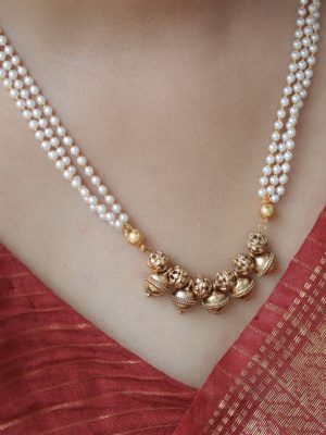 Antique Finish Golden Balls Pearls Short Haram