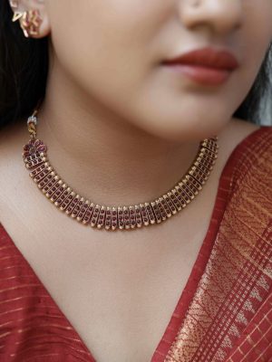 Antique Finish Kemp Stones Ruby Grid Necklace Set
