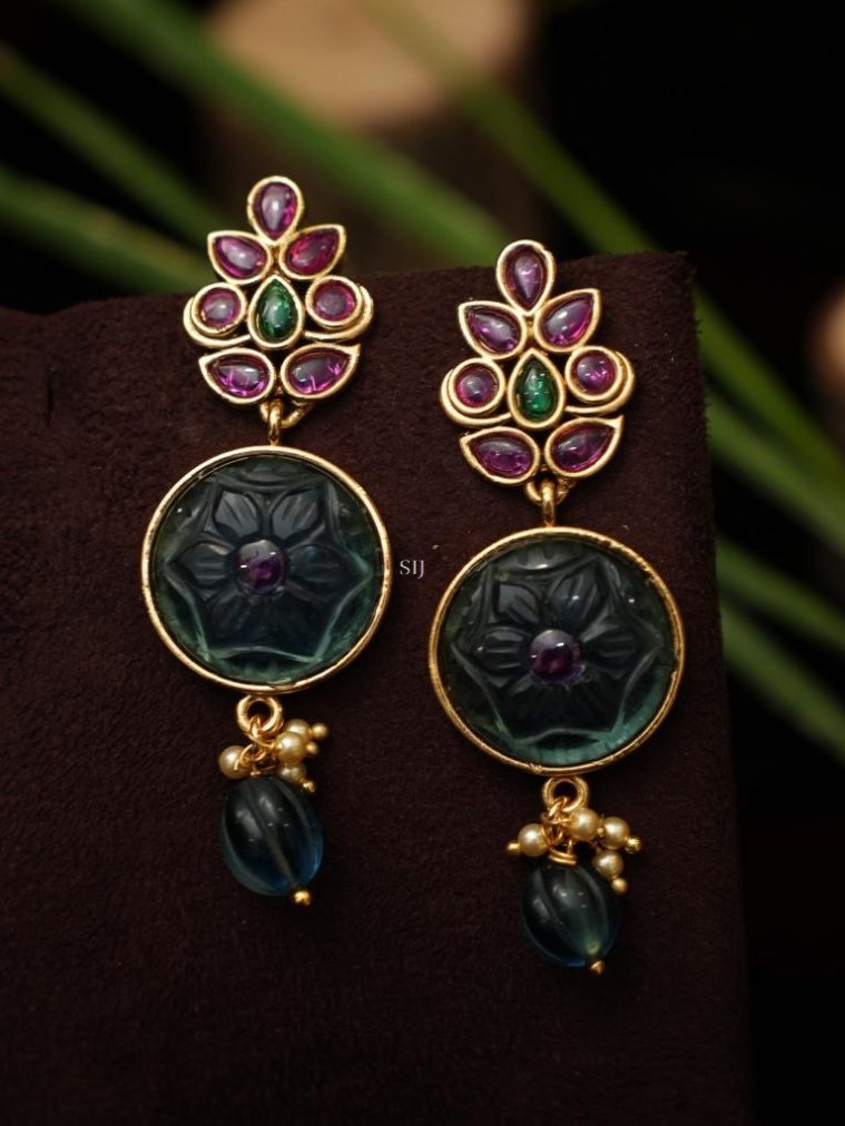 Antique Floral Design Beads &Kemp Stones Earrings