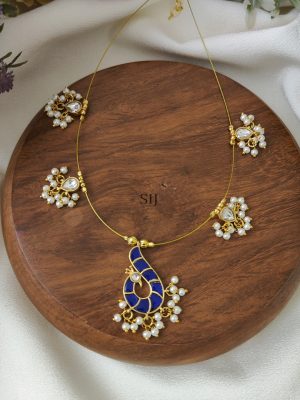 Blue with White Peacock Kundan Jadau Invisible Necklace