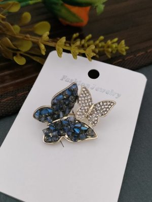 Butterfly Design Multicolor Stones Studded Saree Pin