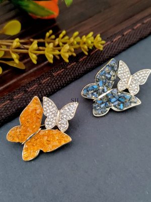 Butterfly Design Multicolor Stones Studded Saree Pin