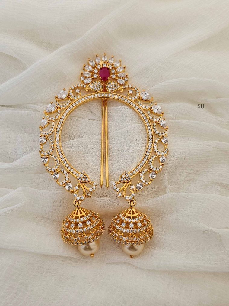 CZ Stones Jhumkas Dropped Jadai Billai