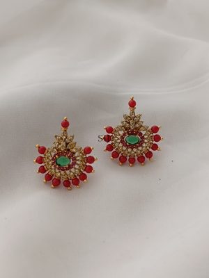Coral Studded White Stone Earrings