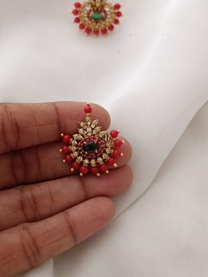 Coral Studded White Stone Earrings