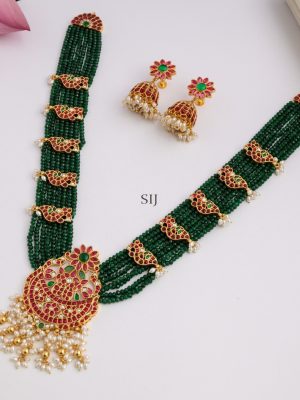 Dark Green Beaded Peacock With Kemp Haram