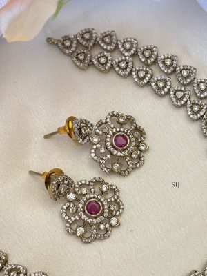 Dual Layer White Stones Necklace Set