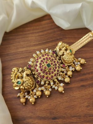 Dual Peacock Kemp Stone Hair Clip