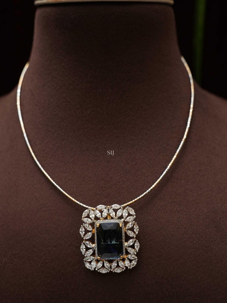Dual Tone Blue and Zircon Stones Hasli Necklace