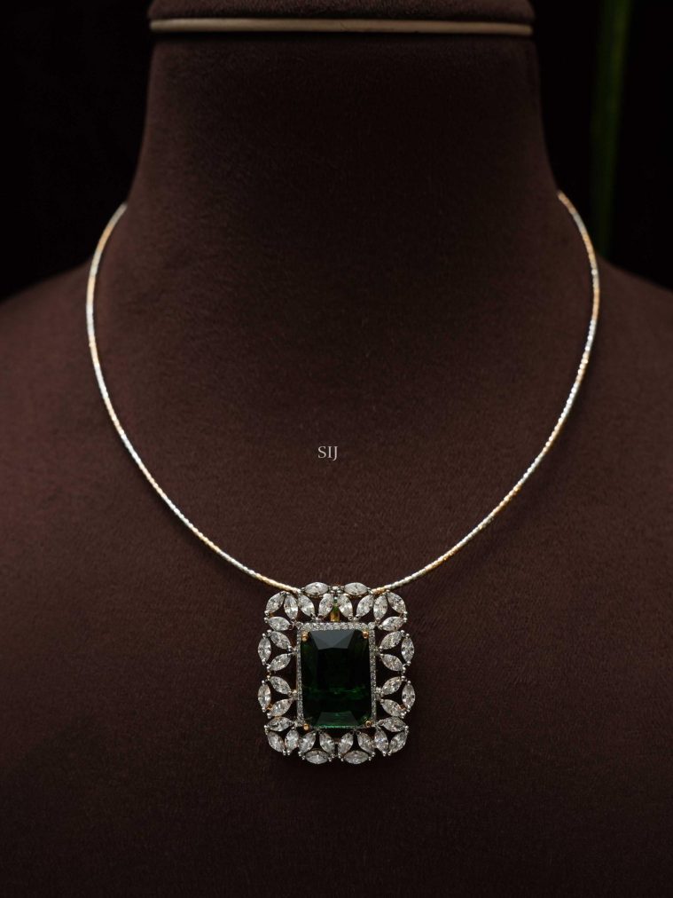 Dual Tone Green &Zircon Stones Hasli Necklace