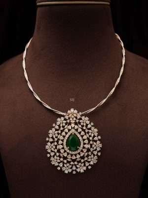 Dual Tone Green and Zircon Stones Hasli Necklace