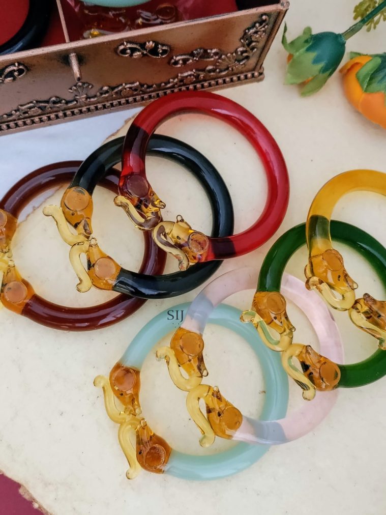 Elephant Motif Glass Kada Bangles