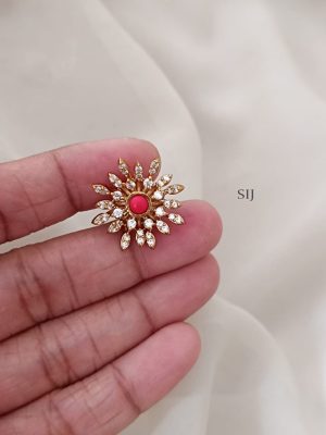 Floral Design Coral Bead Surrounded CZ Stones Ear Studs