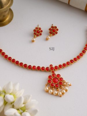 Floral Design Coral Kemp Stone Attigai Necklace