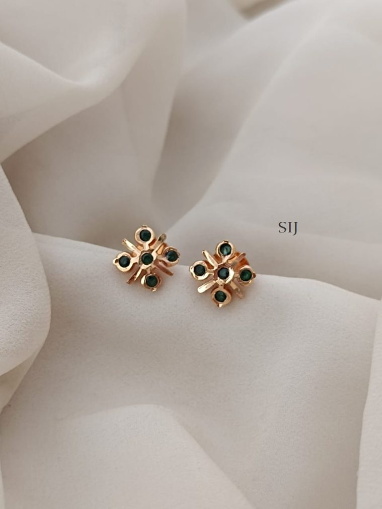 Floral Design Green Stones Ear Studs