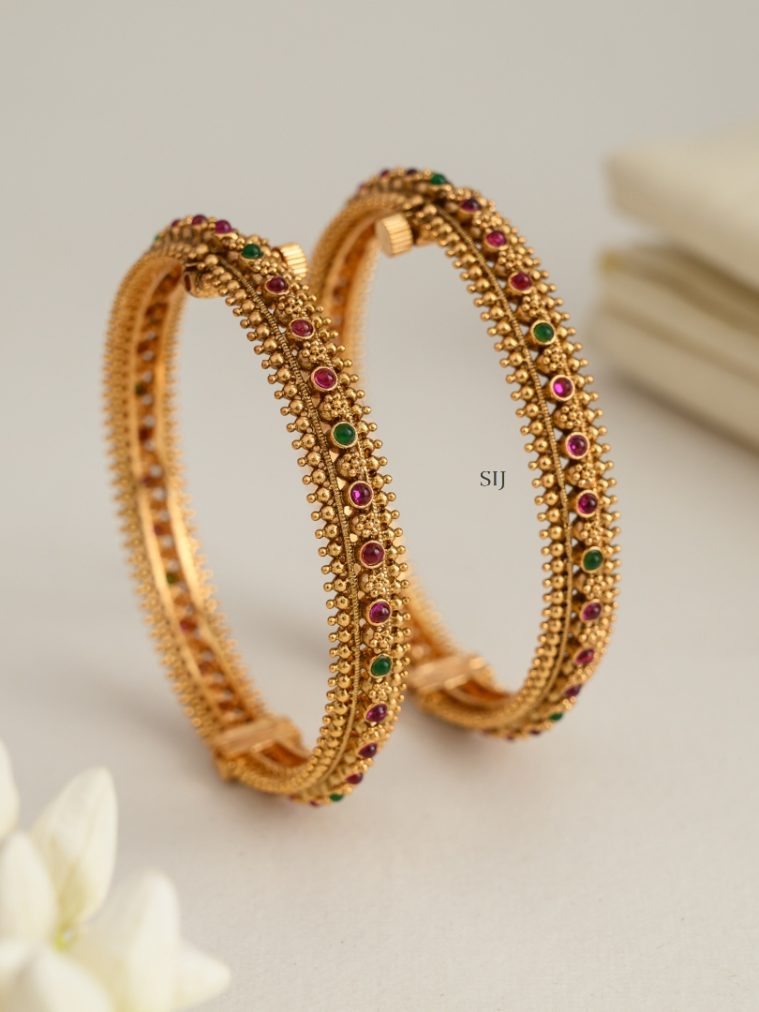 Floral Design Multi Stone Openable Bangles