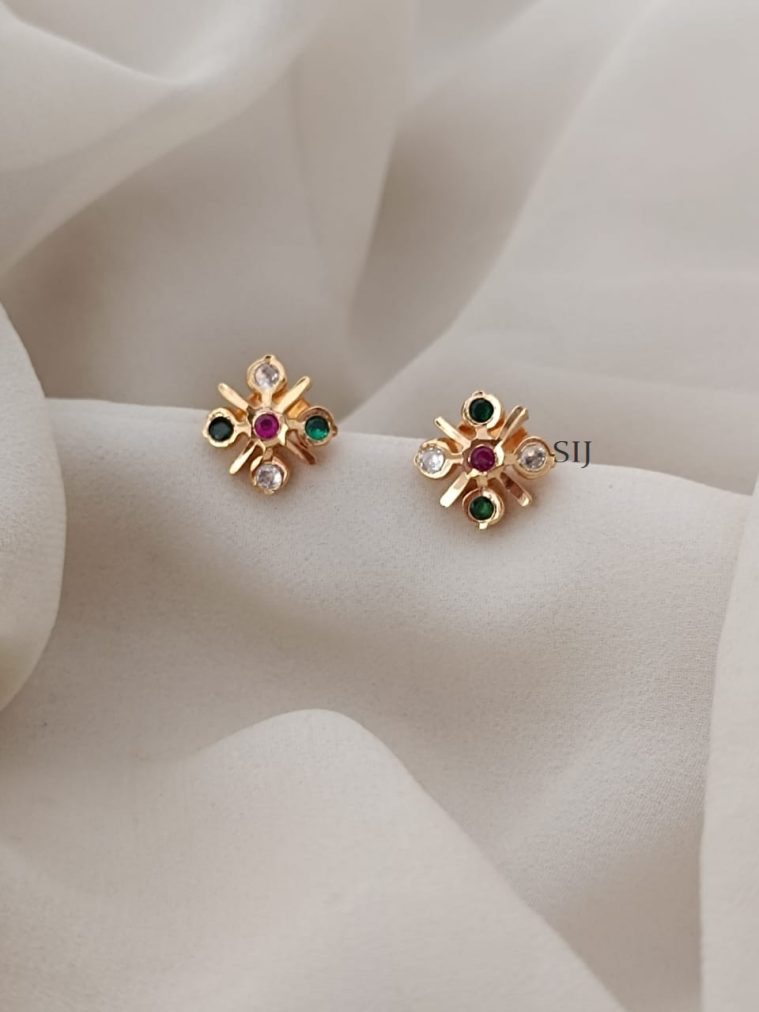 Floral Design Multi Stones Ear Studs