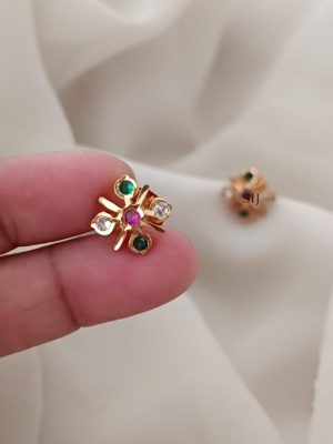 Floral Design Multi Stones Ear Studs