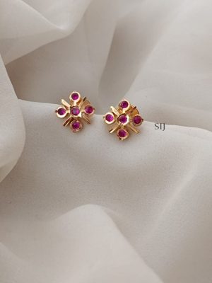 Floral Design Ruby Stones Ear Studs