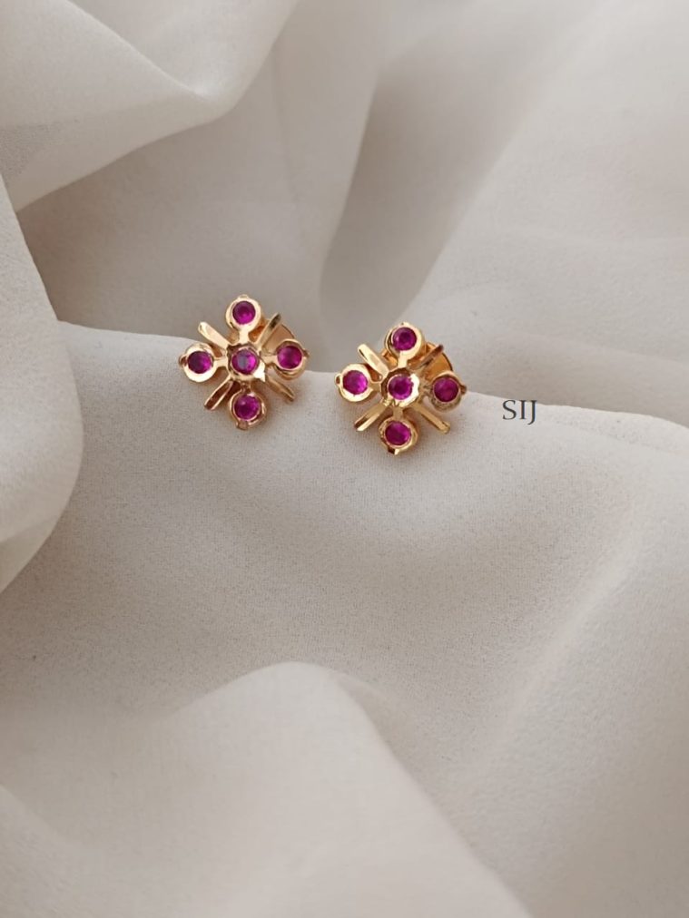 Floral Design Ruby Stones Ear Studs