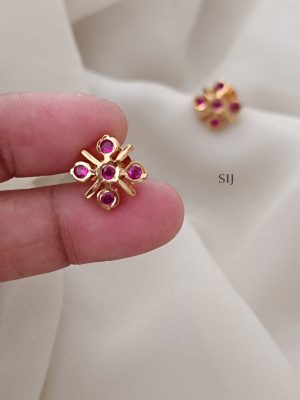 Floral Design Ruby Stones Ear Studs