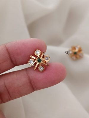 Floral Design White &Green Stones Ear Studs