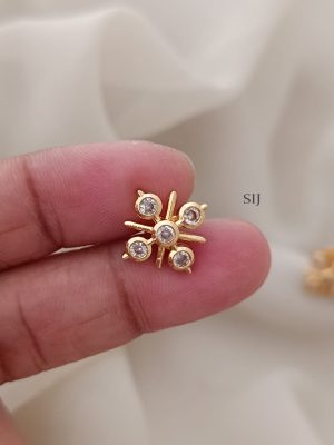 Floral Design White Stones Ear Studs